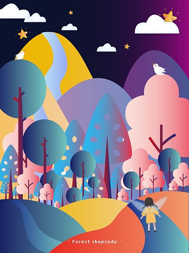 原创森林狂想曲插画海报