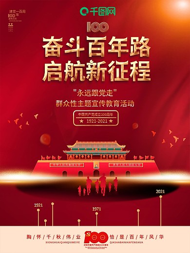 创意永远跟党走活动建党100周年党建海报