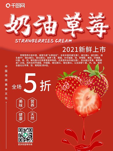奶油草莓水果美食海报