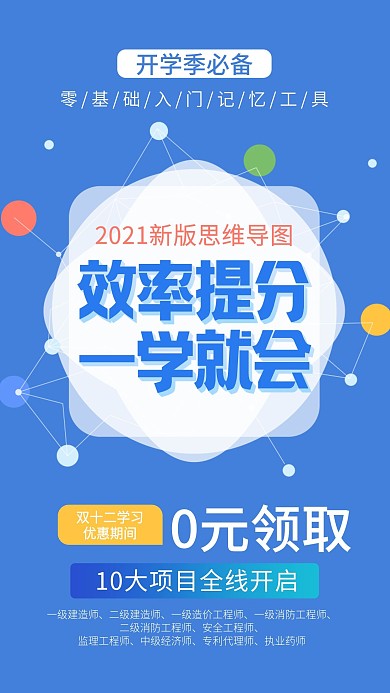 蓝色思维导图手机海报