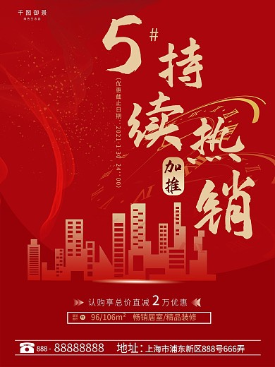 红色大气房地产简约房源促销海报