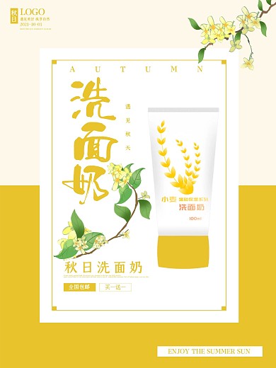 简约大气秋季洗面奶促销海报