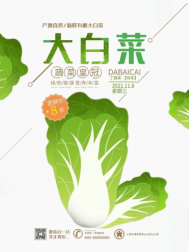 清新简约新鲜大白菜促销活动宣传海报设计
