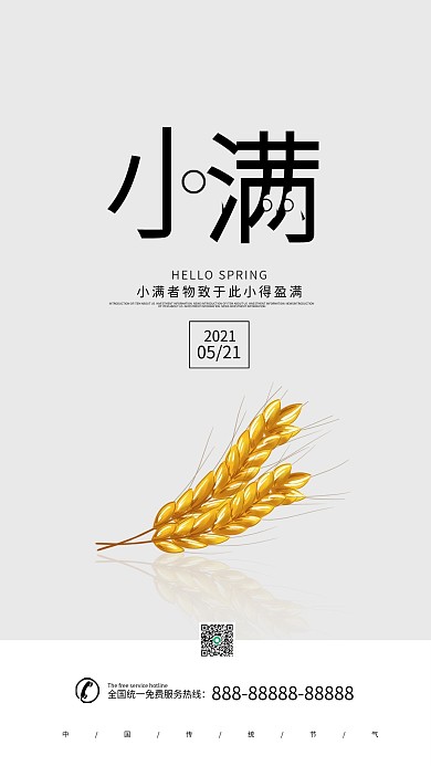 小满节气简约中国风节气海报