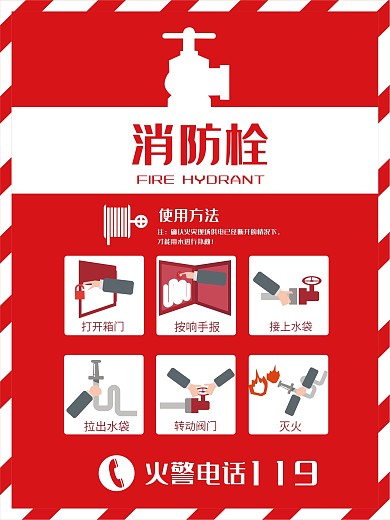 简约消防栓使用方法消防海报