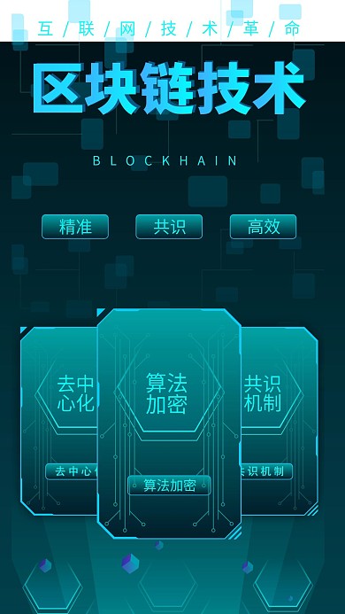 原创科技风卡片互联网区块链技术宣传手机图