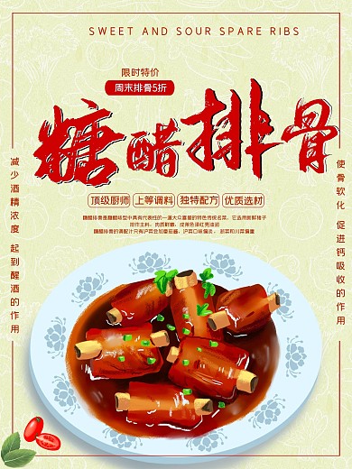 时尚营养糖醋排骨促销海报