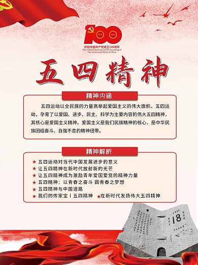 建党一百周年 党建海报 五四精神