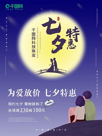 七夕商场珠宝促销海报