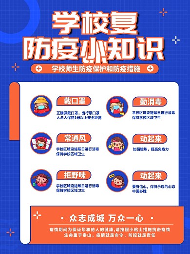 简约蓝色学校复课抗疫防疫知识须知海报