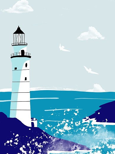 海边的灯塔简约手绘