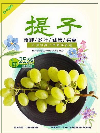 清新简洁提子促销海报