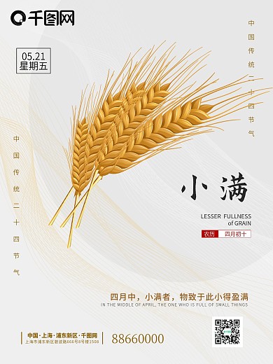 中国传统节气简约麦穗小满海报