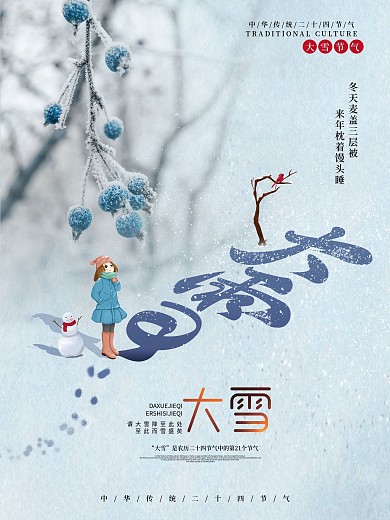 原创大雪节气类简约留白竖版海报