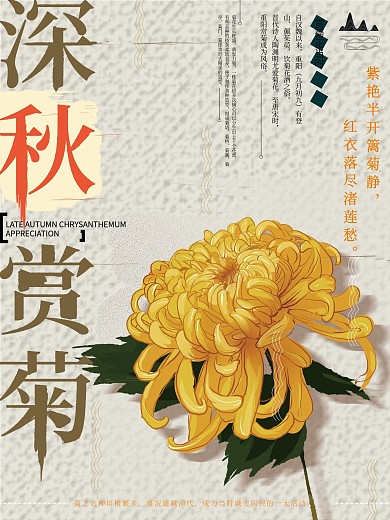 原创手绘简约文艺菊花展海报