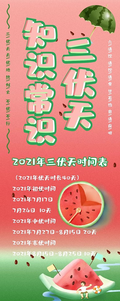 小清新可爱手绘西瓜三伏天知识常识信息长图