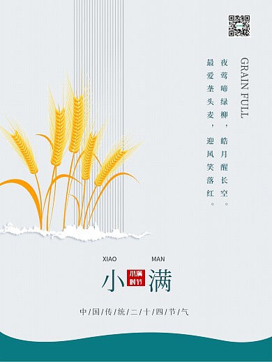 扁平化极简风麦穗小满节气海报
