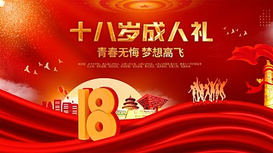 党建风格成人礼成人誓词海报背景展板