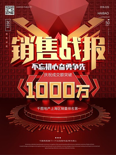 红金大气C4D销售战报海报