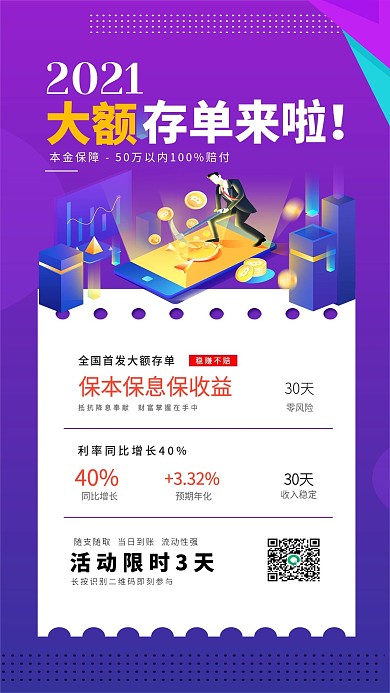 大额存单银行金融企业宣传手机海报