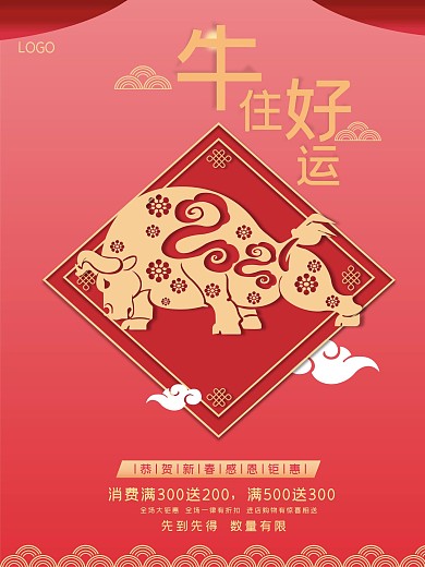 原创矢量2021牛年促销海报
