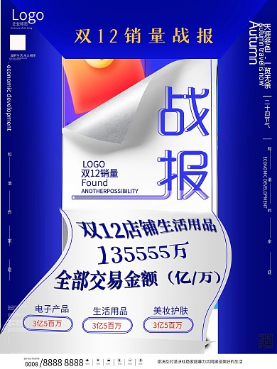 创意简约双12战报宣传促销海报