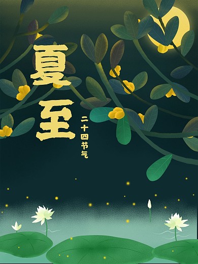 立夏夏至夏天荷塘月色海报