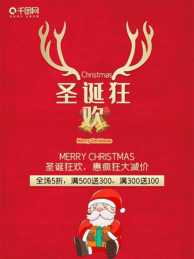 原创红色圣诞节节日商场超市促销海报