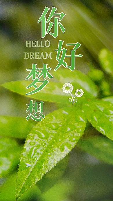 手机海报绿色心情树叶露球绿色叶子你好梦想