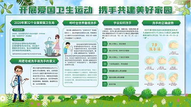 清新可爱卡通洗手宣传展板广告板