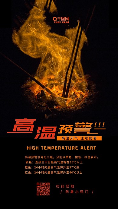 高温预警火焰炎热防暑安全健康手机海报