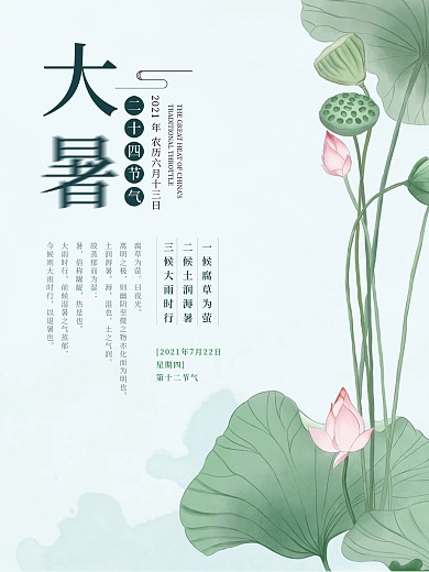 处暑大暑海报大暑荷花中国风荷花