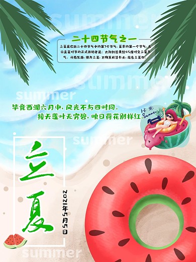 5.5立夏西瓜夏天海背景素材