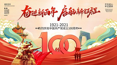创意国潮风庆祝建党100周年展板