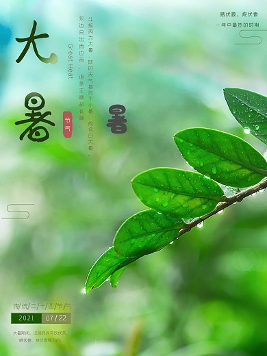 大暑海报绿色节气大暑夏天