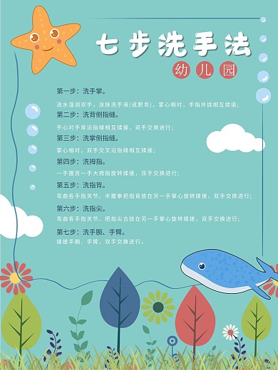 幼儿园七步洗手法海报