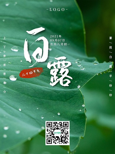 白露节气二十四节气之一露珠水珠水滴海报