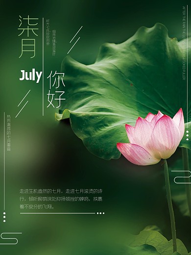 7月你好荷花夏天唯美海报