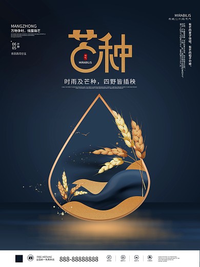 简约留白芒种稻穗插秧二十四节气海报