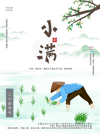 手绘小清新风格二十四节气小满节气
