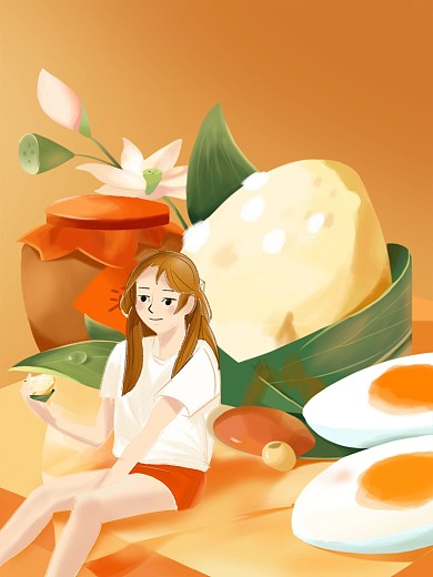 原创手绘创意端午节吃粽子