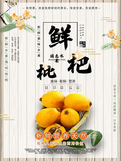 鲜枇杷促销水果海报