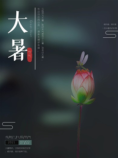 大暑大暑海报荷花唯美节气海报