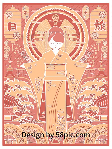 创意插画线性视界趋势日本旅游扁平海报