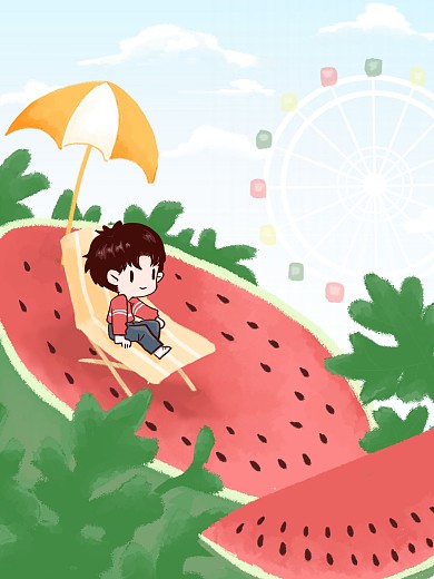 六一儿童节夏天海报背景夏天背景唯美夏天儿童插画梦幻摩天轮插画海报素材