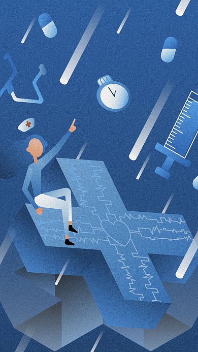 轻噪点矢量插画之护士节蓝色科技手机用图