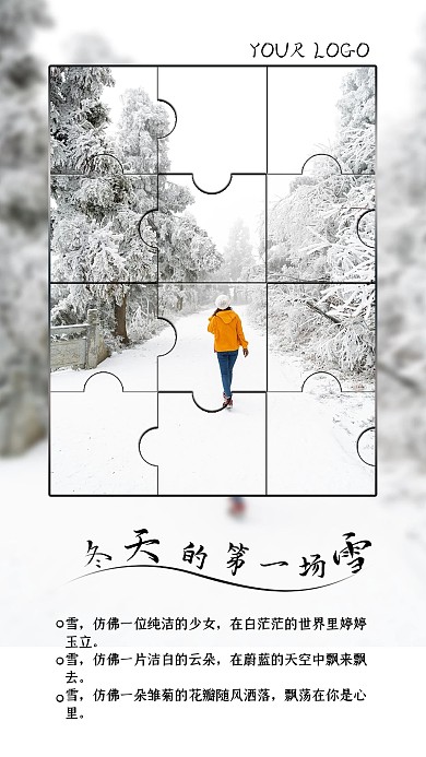 冬天的第一场雪大雪雪景冬至银白色拼图海报