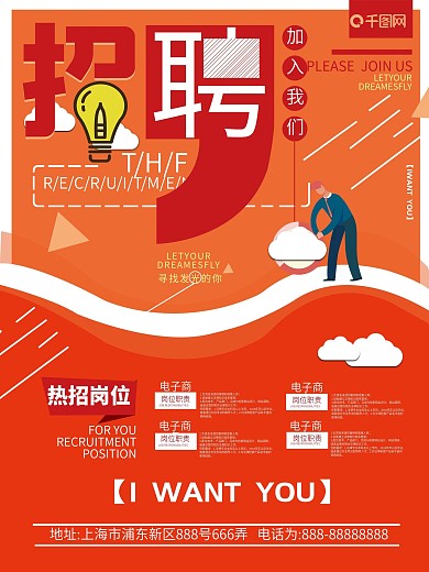 橙色简洁招聘人才海报