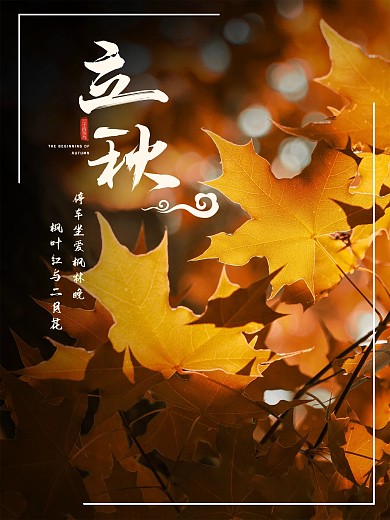 立秋海报二十四节气枫叶秋天户外