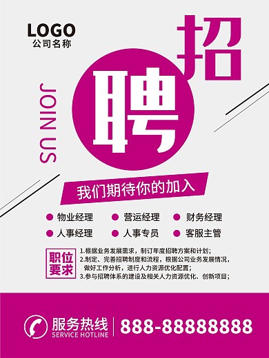 企业招聘急聘人才招聘海报招工海报物业招聘
